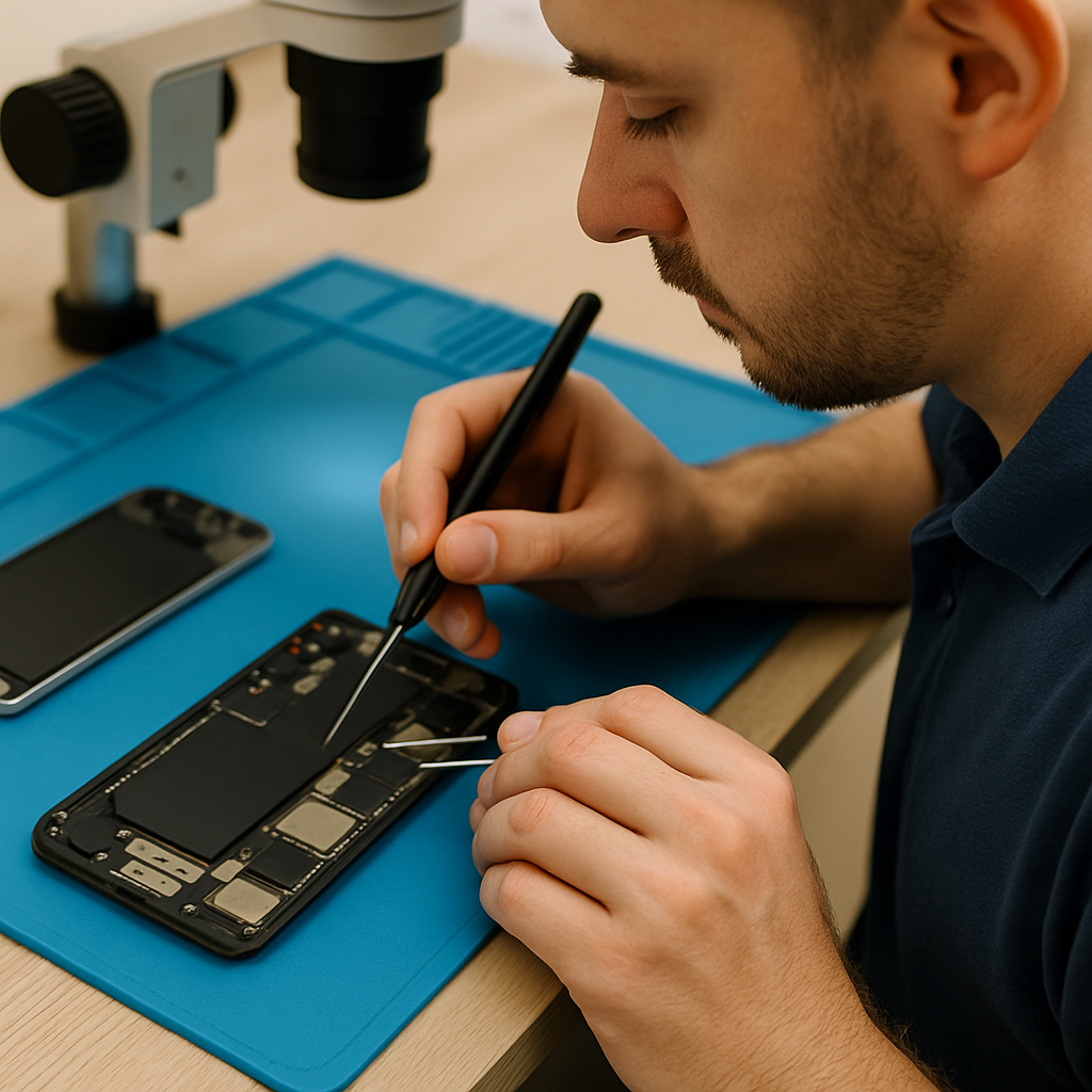 technician performing logic board repair at CT Fix Wireless
